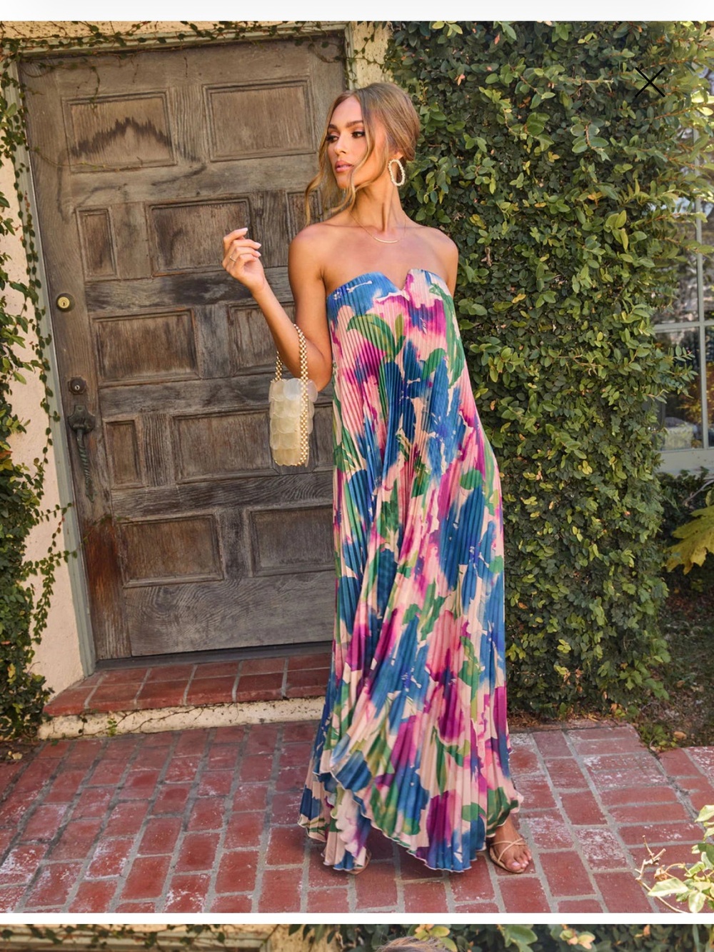 Adrenia Pleated Floral Print Satin Maxi Dress Vici